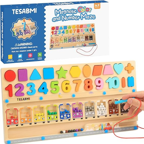 Montessori Toys for 3+ Year Old, Wooden Color Matching Counting Puzzle Board